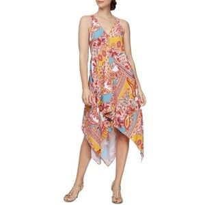 SLNY Asymmetrical Dress in Pink and Yellow